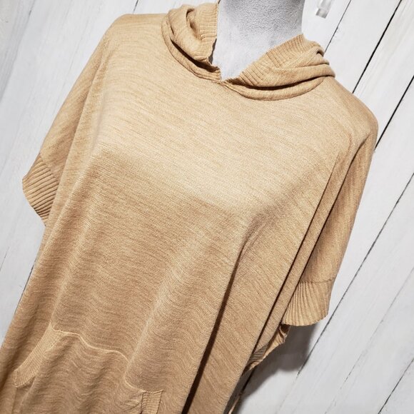 NEW Loft M L Sweater Tan Beige Hoodie Poncho Boho Oversized Lightweight Women's - Picture 2 of 6